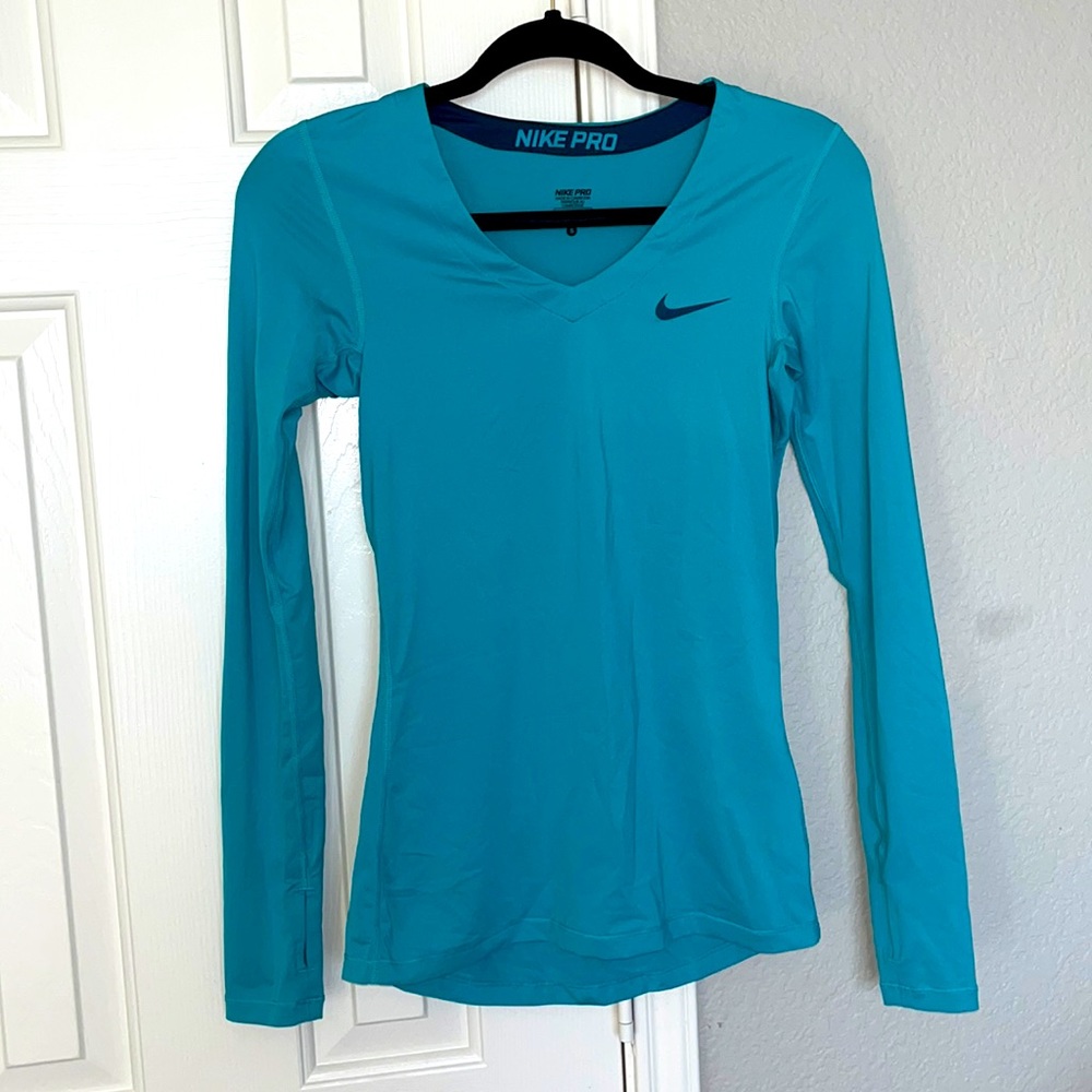Nike Pro long sleeve teal Size S work out shirt.